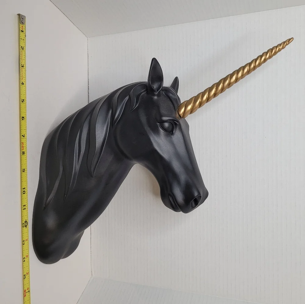 Black Unicorn with Golden Horn Large Wall Sculpture Ceramic Z Gallerie RARE